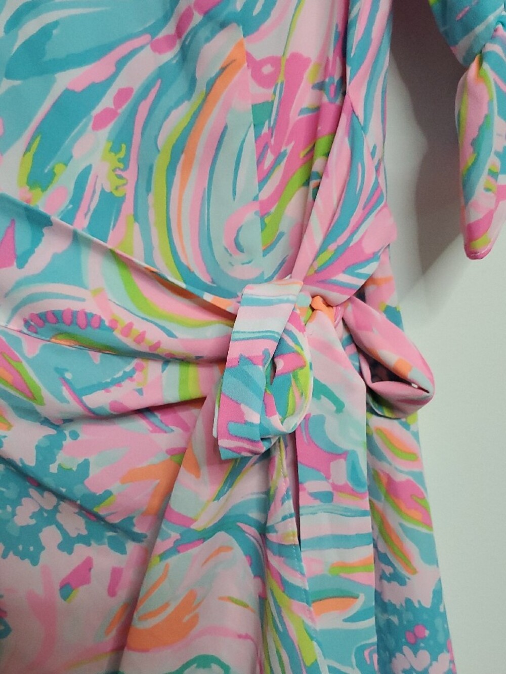 Lilly Pulitzer Pink, Blue & Green Pastel Swirl Ruffle Tie-Waist Dress - Picture 8 of 11